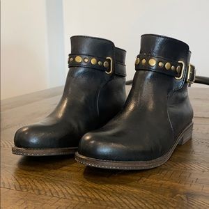 Lucky Brand Black Booties with Gold Buckle Accent!
